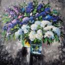 FIRST LILACS B&W - PALETTE KNIFE Oil Painting On Canvas By Leonid Afremov