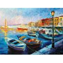 Gallery value USD13600 FISHING BOATS - PALETTE KNIFE Oil Painting On Canvas By Leonid Afremov