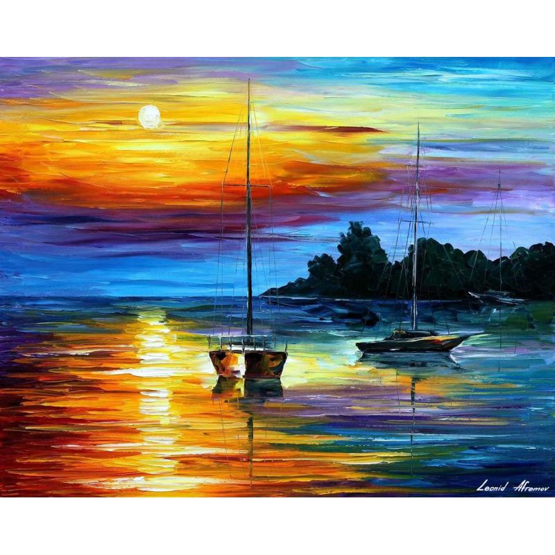 Gallery value USD7500 FLORIDA BEST SUNSET - PALETTE KNIFE Oil Painting On Canvas By Leonid Afremov