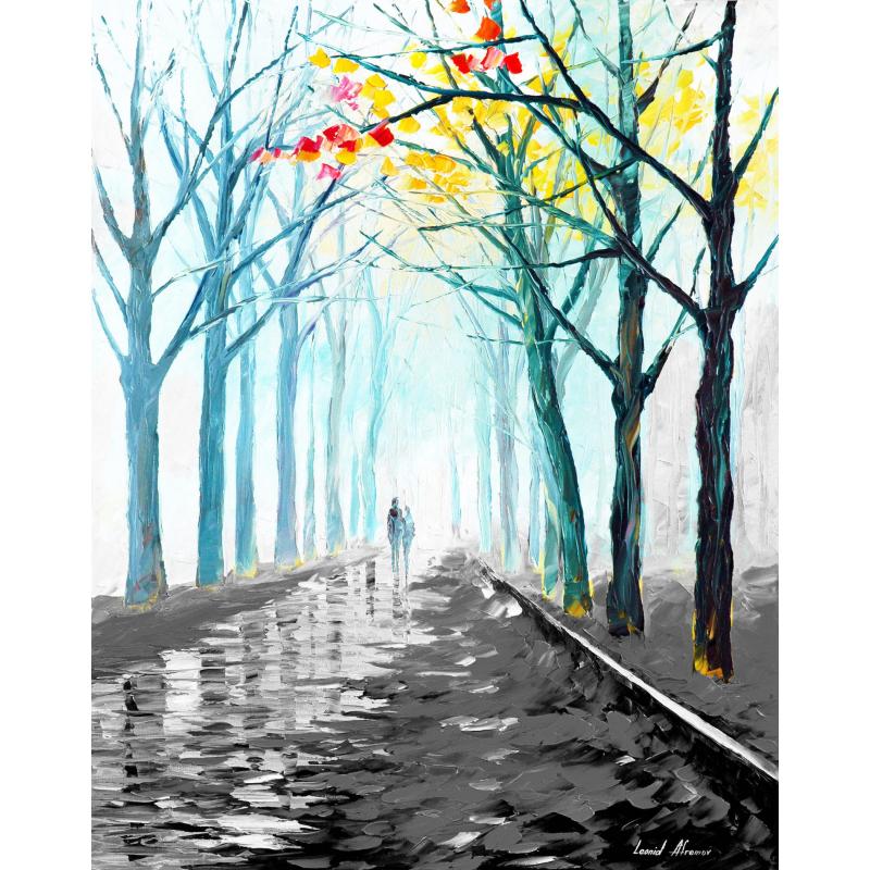 Gallery value USD15400 FOGGY ALLEY B&W - PALETTE KNIFE Oil Painting On Canvas By Leonid Afremov