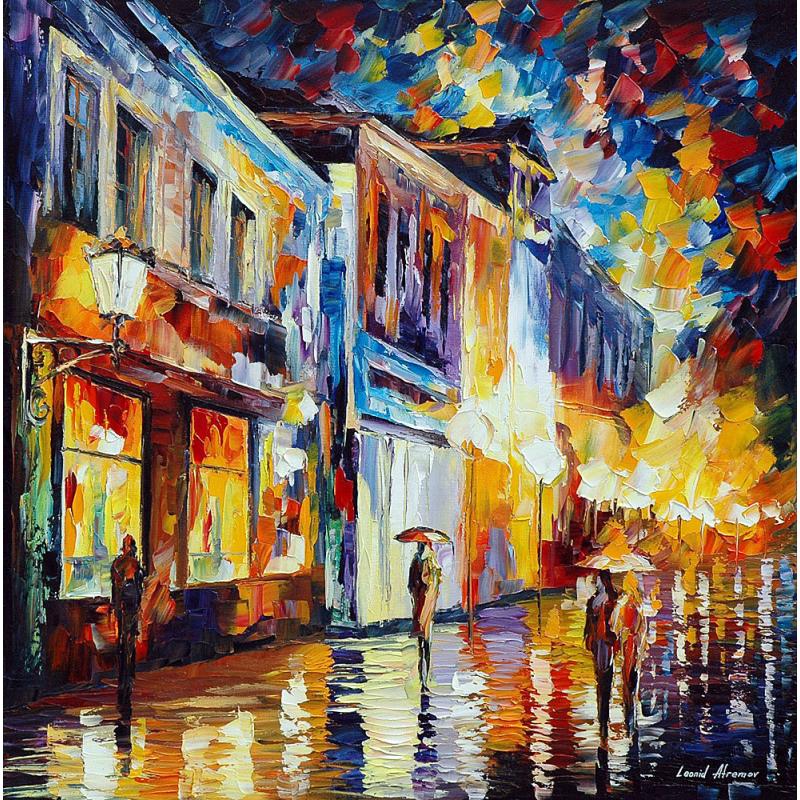 Gallery value USD12100 GLOWING RAIN - PALETTE KNIFE Oil Painting On Canvas By Leonid Afremov