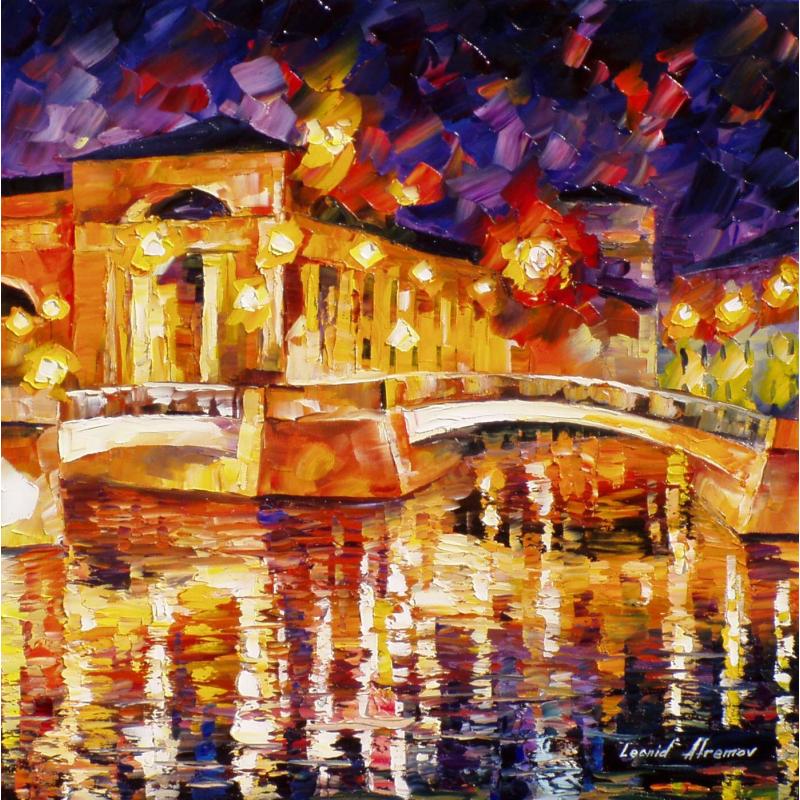 Gallery value USD11200 GOLDEN NIGHT CITY - PALETTE KNIFE Oil Painting On Canvas By Leonid Afremov