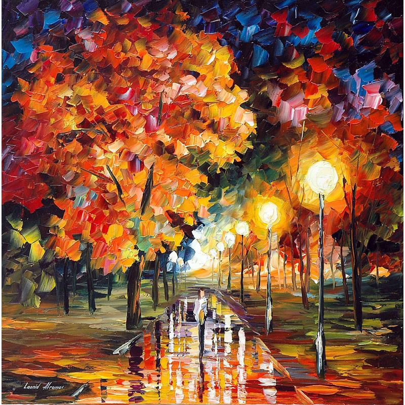 Gallery value USD15800 HAPPY ALLEY - PALETTE KNIFE Oil Painting On Canvas By Leonid Afremov