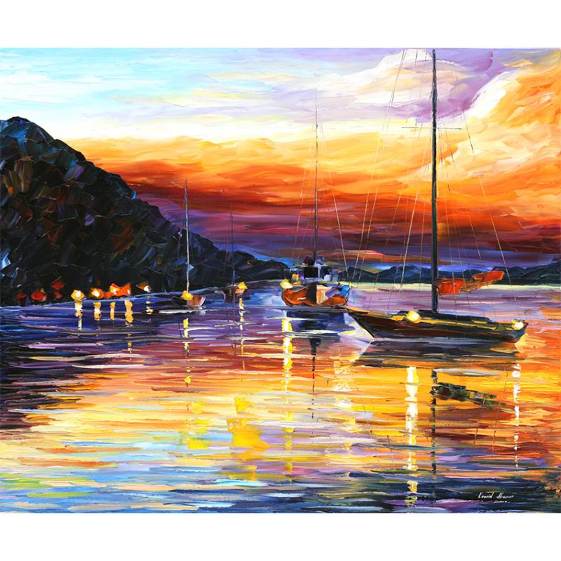 Gallery value USD14500 HARBOR OF MESSINA - SICILY - PALETTE KNIFE Oil Painting On Canvas By Leonid Afremov