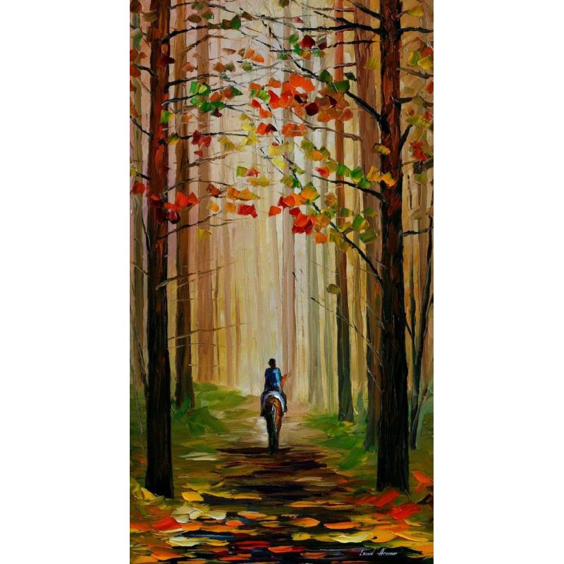 Gallery value USD15700 AUTUMN STROLL ON A HORSE - PALETTE KNIFE Oil Painting On Canvas By Leonid Afremov