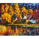 Gallery value USD18200 HOUSES BY THE WATER - PALETTE KNIFE Oil Painting On Canvas By Leonid Afremov