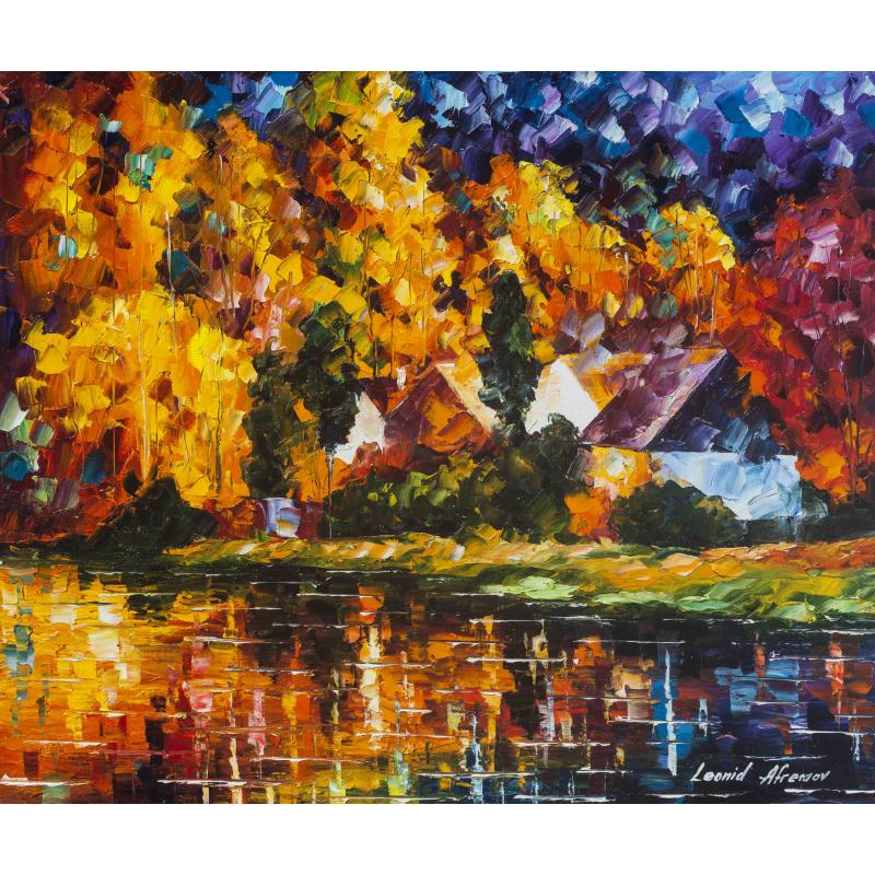 Gallery value USD18200 HOUSES BY THE WATER - PALETTE KNIFE Oil Painting On Canvas By Leonid Afremov