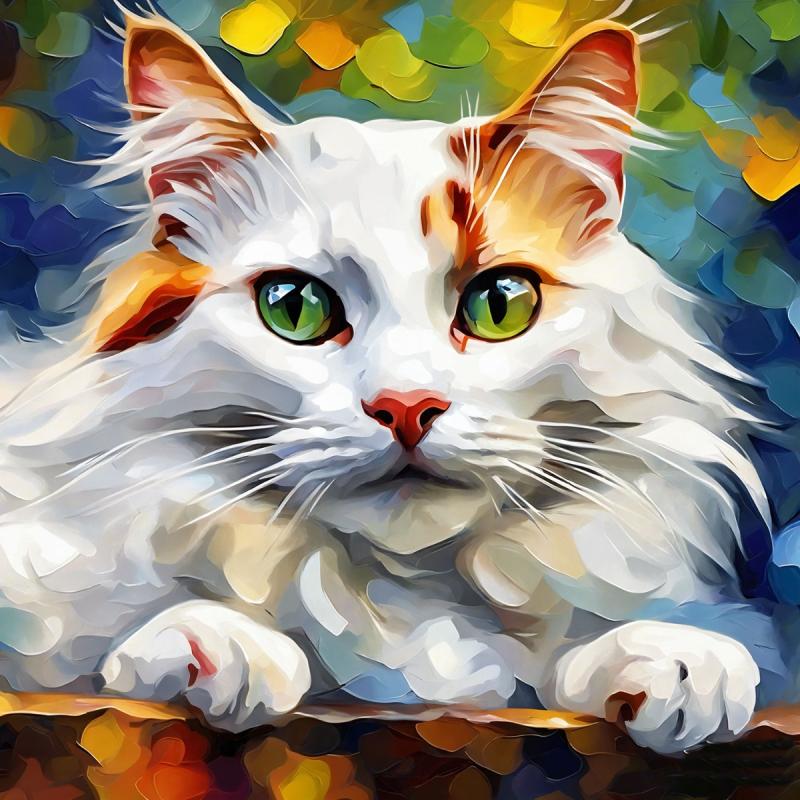 Gallery value USD15000 TURKISH VAN CAT - PALETTE KNIFE Oil Painting On Canvas By Leonid Afremov