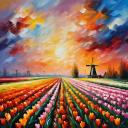 Gallery value USD9300 TULIP FIELDS - PALETTE KNIFE Oil Painting On Canvas By Leonid Afremov