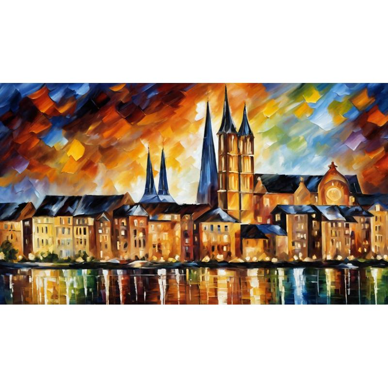 Gallery value USD19600 HERITAGE TOWERS - PALETTE KNIFE Oil Painting On Canvas By Leonid Afremov