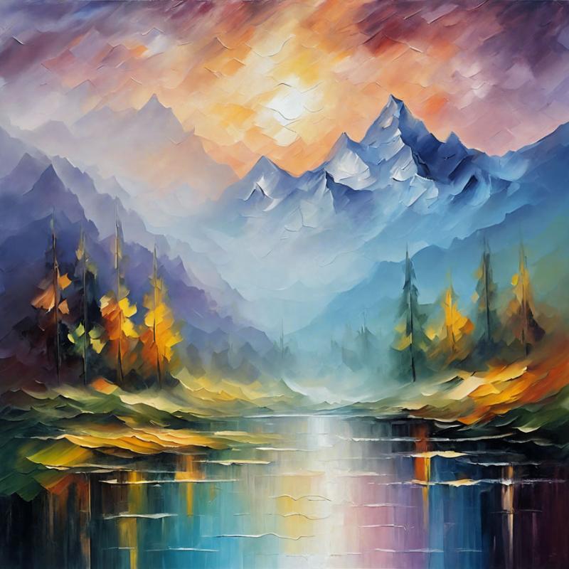 Gallery value USD13200 MISTY PEAKS - PALETTE KNIFE Oil Painting On Canvas By Leonid Afremov