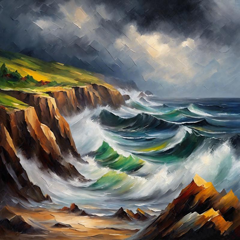 Gallery value USD15500 STORMY SHORE - PALETTE KNIFE Oil Painting On Canvas By Leonid Afremov