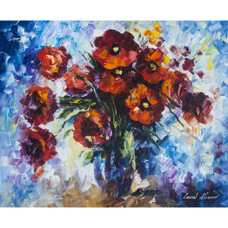 Gallery value USD10800 RED FLOWERS FOR LOVE - PALETTE KNIFE Oil Painting On Canvas By Leonid Afremov