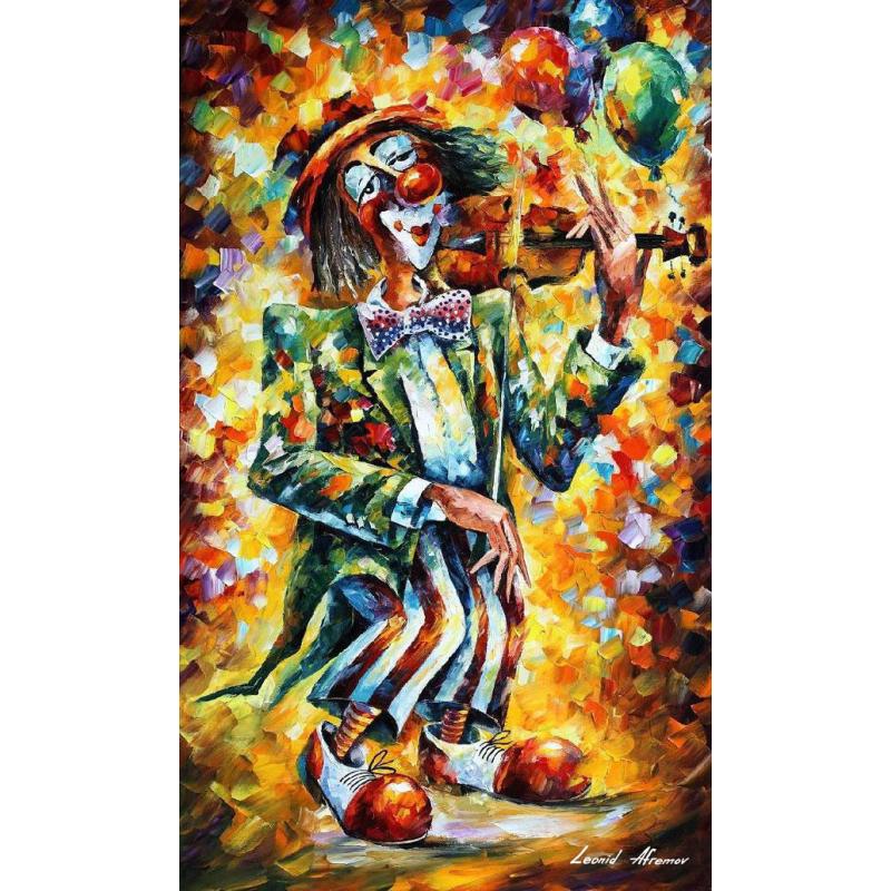 Gallery value USD13200 LOVELY CLOWN - PALETTE KNIFE Oil Painting On Canvas By Leonid Afremov