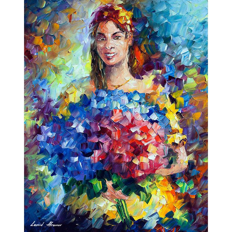 Gallery value USD19000 FLOWERS FROM COLOMBIA - PALETTE KNIFE Oil Painting On Canvas By Leonid Afremov