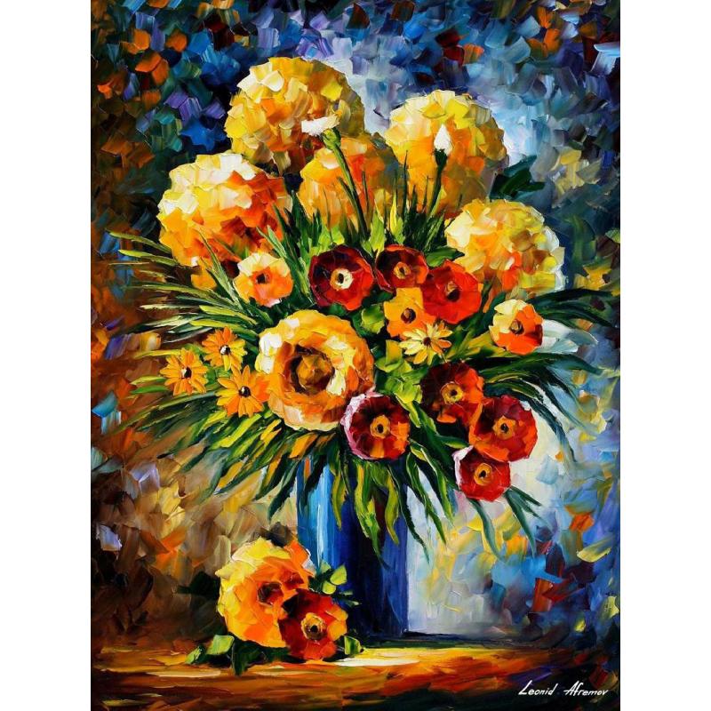 Gallery value USD17800 FLOWERS OF HAPPINESS - PALETTE KNIFE Oil Painting On Canvas By Leonid Afremov