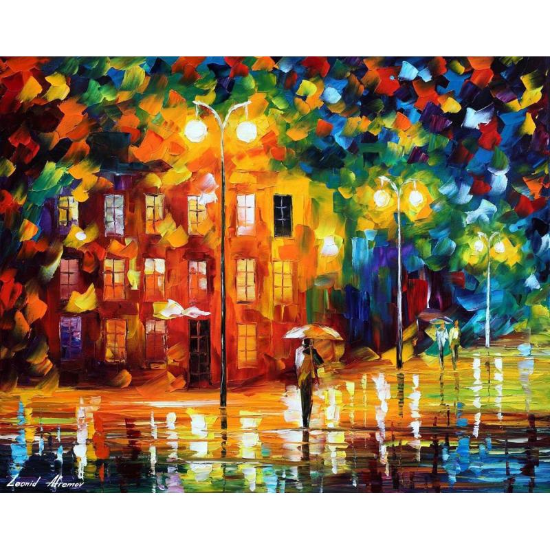 Gallery value USD17700 GREEN MOOD EVENING - PALETTE KNIFE Oil Painting On Canvas By Leonid Afremov