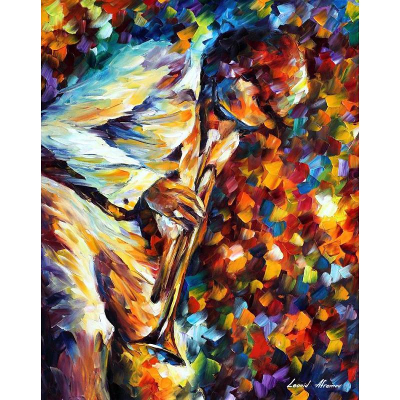 Gallery value USD19500 MILES DAVIS GOLD TRUMPET - PALETTE KNIFE Oil Painting On Canvas By Leonid Afremov