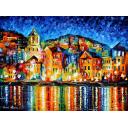 Gallery value USD8200 NIGHT TOWN AT THE HARBOR - PALETTE KNIFE Oil Painting On Canvas By Leonid Afremov