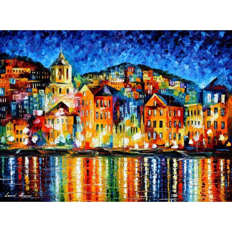 Gallery value USD8200 NIGHT TOWN AT THE HARBOR - PALETTE KNIFE Oil Painting On Canvas By Leonid Afremov