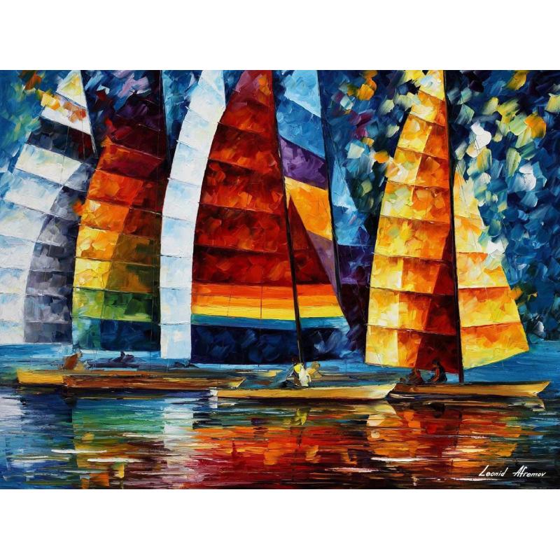 Gallery value USD13200 SEA REGATTA - PALETTE KNIFE Oil Painting On Canvas By Leonid Afremov