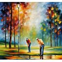 Gallery value USD17900 GOLF TIME - PALETTE KNIFE Oil Painting On Canvas By Leonid Afremov