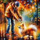 Gallery value USD12600 WALKING THE POMERANIAN - PALETTE KNIFE Oil Painting On Canvas By Leonid Afremov