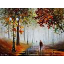 Gallery value USD7000 FOGGY MORNING PARK - PALETTE KNIFE Oil Painting On Canvas By Leonid Afremov