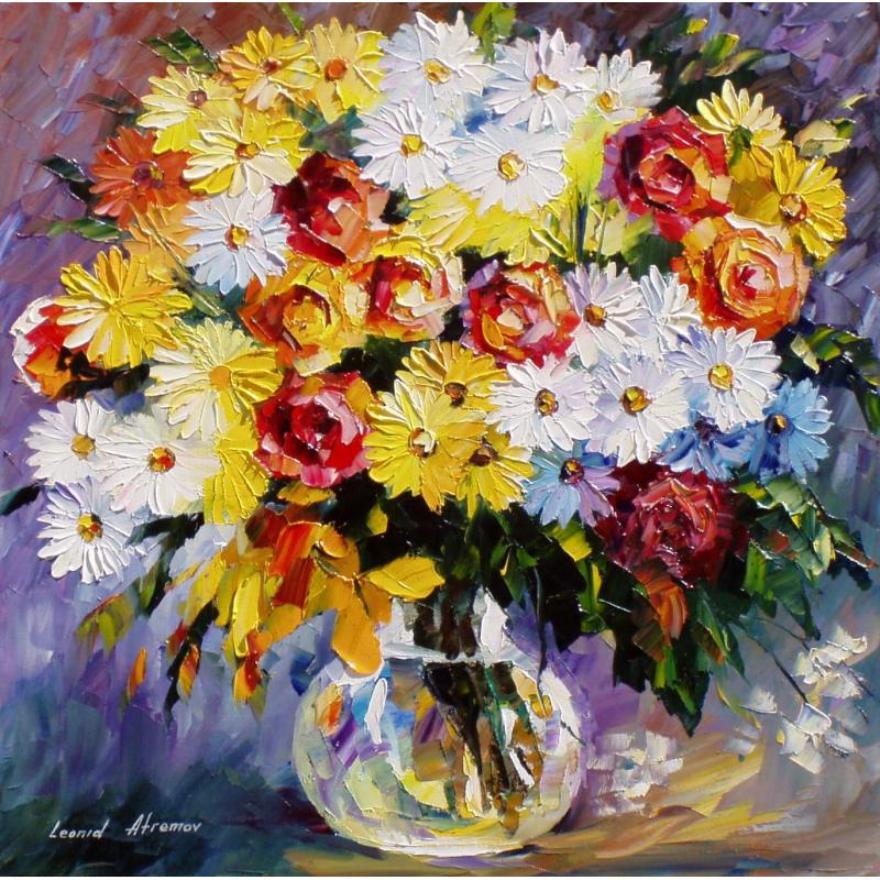 Gallery value USD18900 MORNING-FLOWERS - PALETTE KNIFE Oil Painting On Canvas By Leonid Afremov