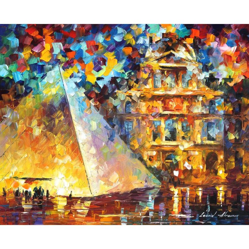 Gallery value USD16900 LOUVRE MUSEUM AT NIGHT - PALETTE KNIFE Oil Painting On Canvas By Leonid Afremov