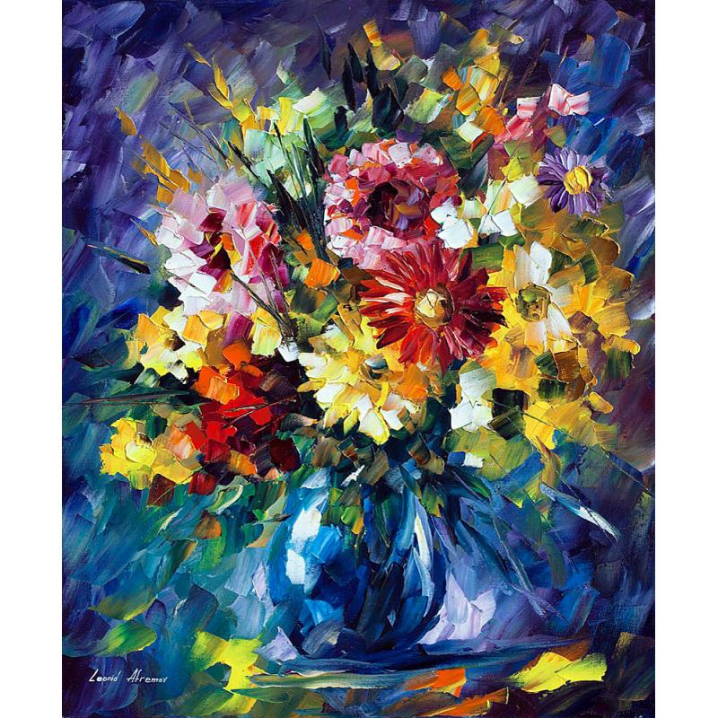 Gallery value USD14900 MORNING FLOWERS - PALETTE KNIFE Oil Painting On Canvas By Leonid Afremov