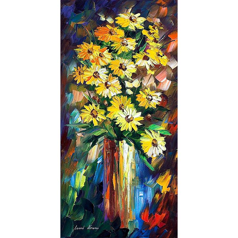 Gallery value USD12600 ROMANTIC YELLOW FLOWERS - PALETTE KNIFE Oil Painting On Canvas By Leonid Afremov