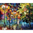 Gallery value USD18400 STROLLING IN THE RAIN - PALETTE KNIFE Oil Painting On Canvas By Leonid Afremov