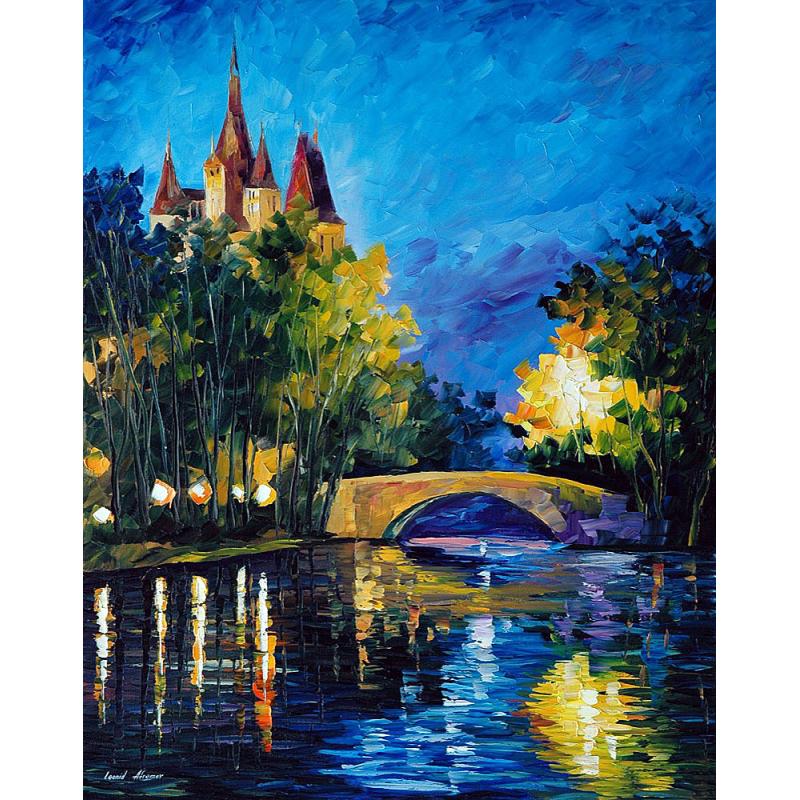 Gallery value USD14000 BRIDGE OVER TIME - PALETTE KNIFE Oil Painting On Canvas By Leonid Afremov