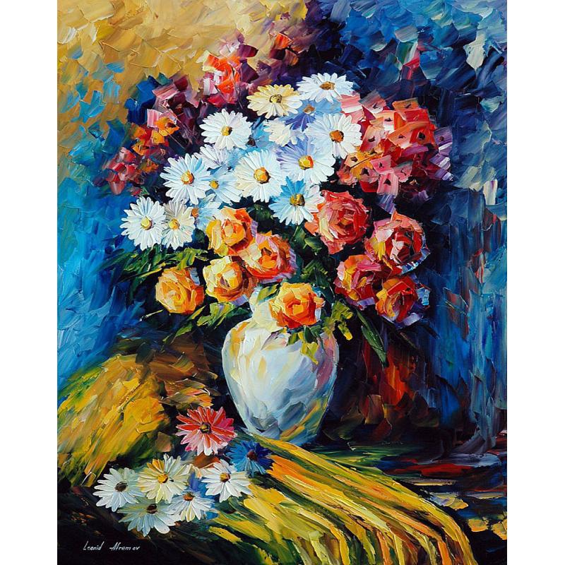 Gallery value USD17100 NIGHT BOUQUET - PALETTE KNIFE Oil Painting On Canvas By Leonid Afremov