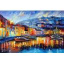 Gallery value USD16800 BLUE HARBOR LIFE - PALETTE KNIFE Oil Painting On Canvas By Leonid Afremov