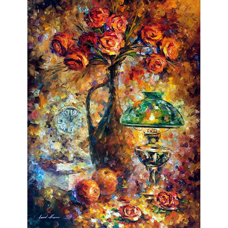 Gallery value USD9300 IMPRESSIONAL ROSES - PALETTE KNIFE Oil Painting On Canvas By Leonid Afremov