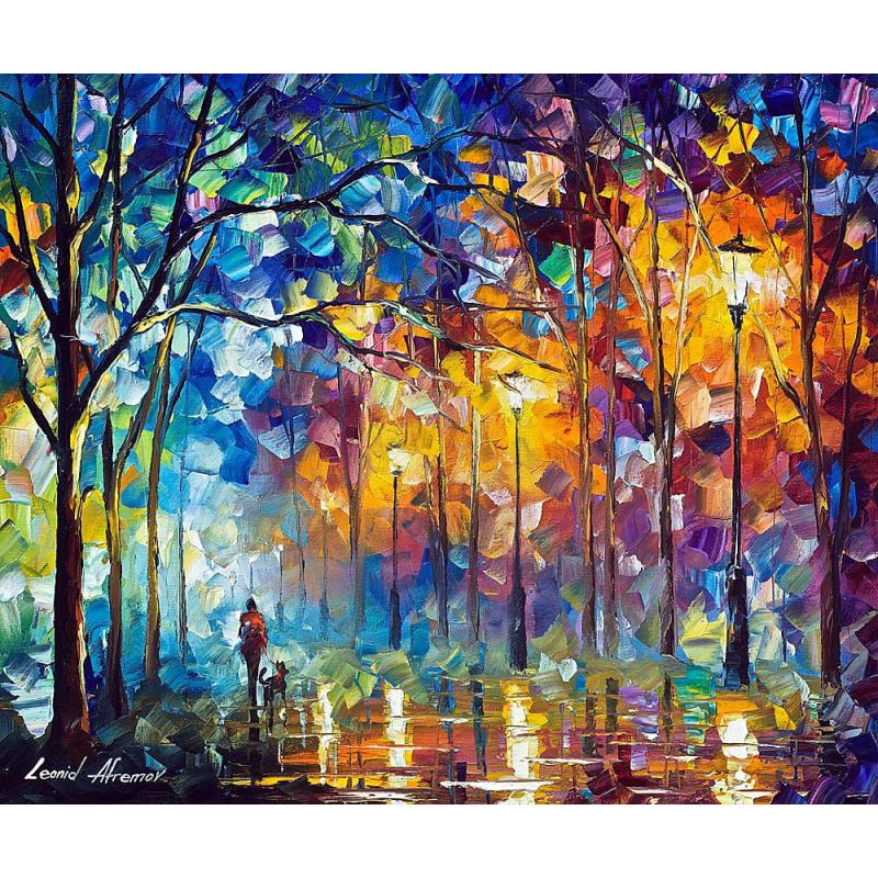 Gallery value USD10600 MAN WITH A DOG - PALETTE KNIFE Oil Painting On Canvas By Leonid Afremov