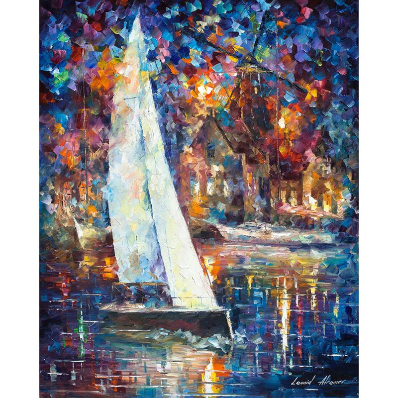 Gallery value USD14800 WHITE SAILBOAT - PALETTE KNIFE Oil Painting On Canvas By Leonid Afremov