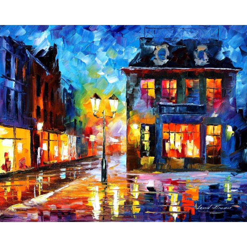 Gallery value USD9700 CORNER OF THE STREET - PALETTE KNIFE Oil Painting On Canvas By Leonid Afremov