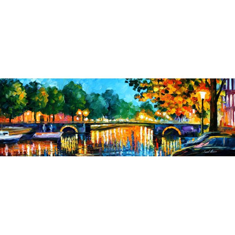 Gallery value USD8200 AMSTERDAM - EARLY MORNING - PALETTE KNIFE Oil Painting On Canvas By Leonid Afremov