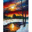 Gallery value USD17400 WINTER SUNSET - DECEMBER - PALETTE KNIFE Oil Painting On Canvas By Leonid Afremov