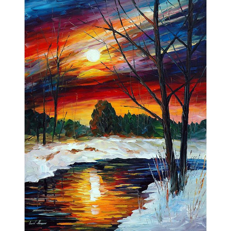 Gallery value USD17400 WINTER SUNSET - DECEMBER - PALETTE KNIFE Oil Painting On Canvas By Leonid Afremov