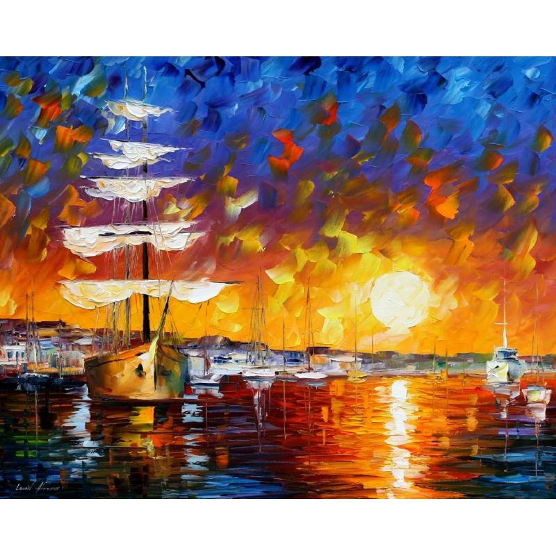 Gallery value USD9900 THE SUNSET SAILER - PALETTE KNIFE Oil Painting On Canvas By Leonid Afremov