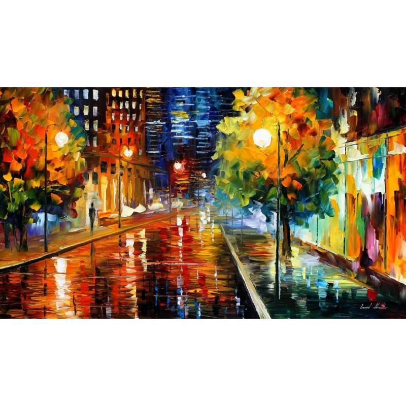 Gallery value USD10900 DOWNTOWN STREET - PALETTE KNIFE Oil Painting On Canvas By Leonid Afremov