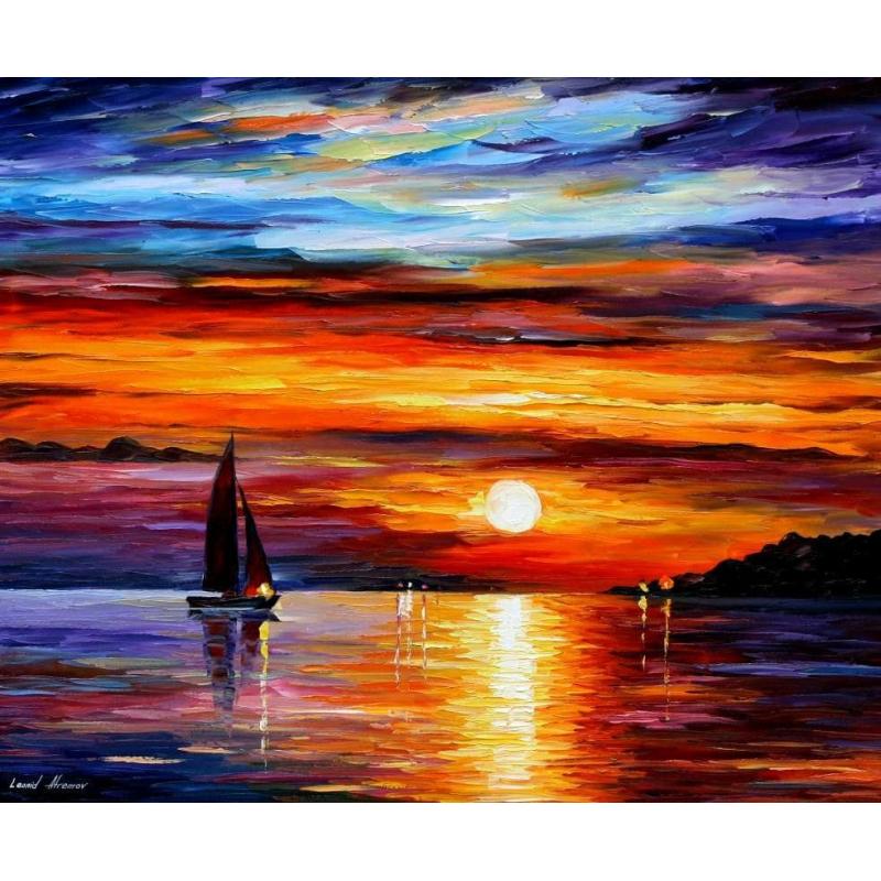 Gallery value USD19600 QUIET SUNSET - PALETTE KNIFE Oil Painting On Canvas By Leonid Afremov