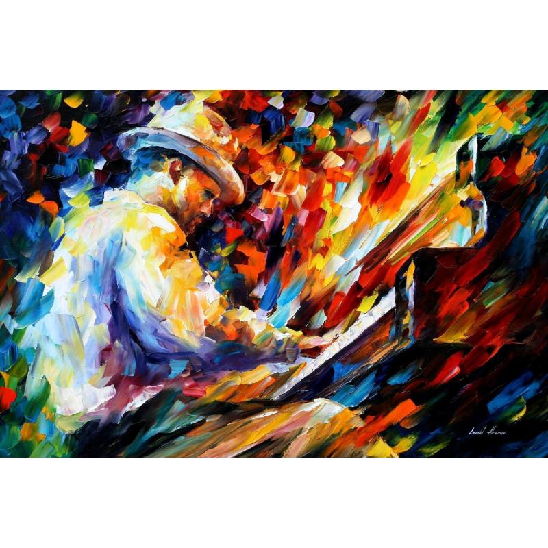 Gallery value USD19200 MIDNIGHT BLUES SONG - PALETTE KNIFE Oil Painting On Canvas By Leonid Afremov