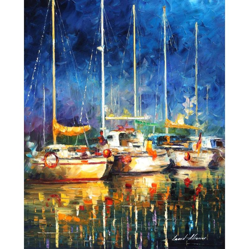 Gallery value USD15400 IN THE PORT - PALETTE KNIFE Oil Painting On Canvas By Leonid Afremov