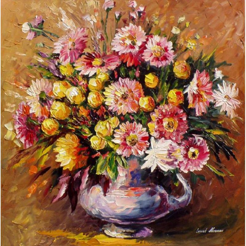 Gallery value USD18700 RED-BOUQUET - PALETTE KNIFE Oil Painting On Canvas By Leonid Afremov