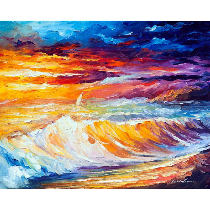 Gallery value USD10700 GOLD WAVES - PALETTE KNIFE Oil Painting On Canvas By Leonid Afremov